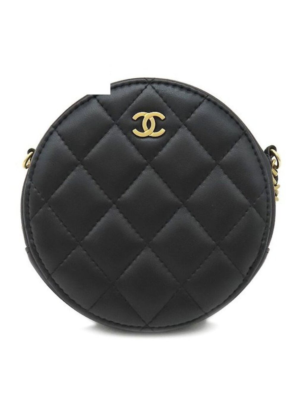 Chanel Shoulder Bag Quilted Chain Lambskin Black Gold Round Circle 27